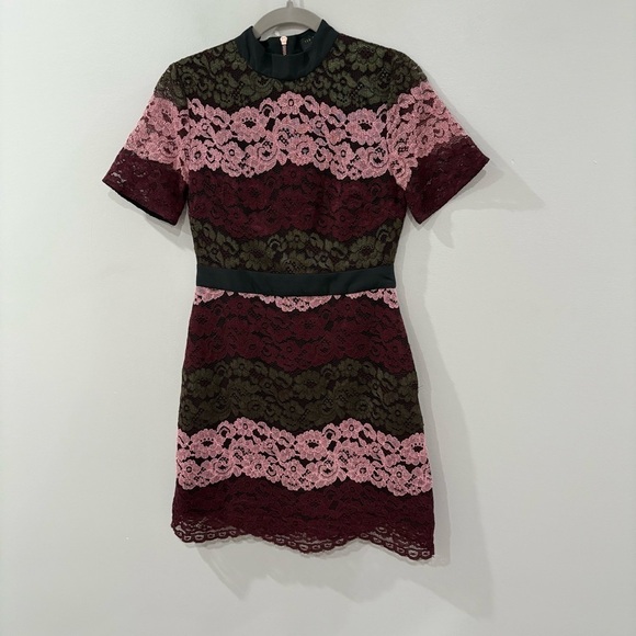 Ted Baker Dress Jaseyy Sheath Mini in Lace Panel Plum - Picture 6 of 10